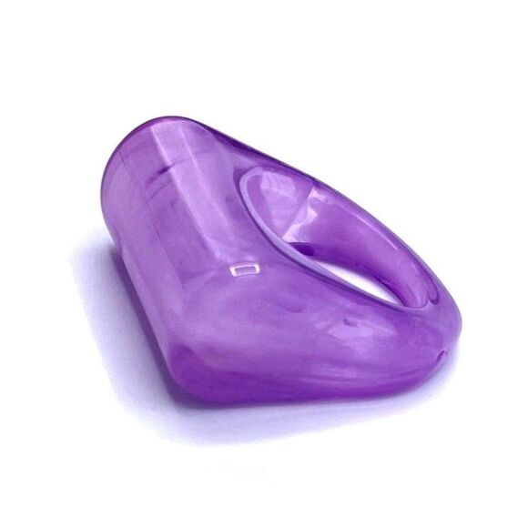 Purple and White Swirl Acrylic Geometric Barrel Chunky Statement Ring Size 8.5 - Picture 4 of 8